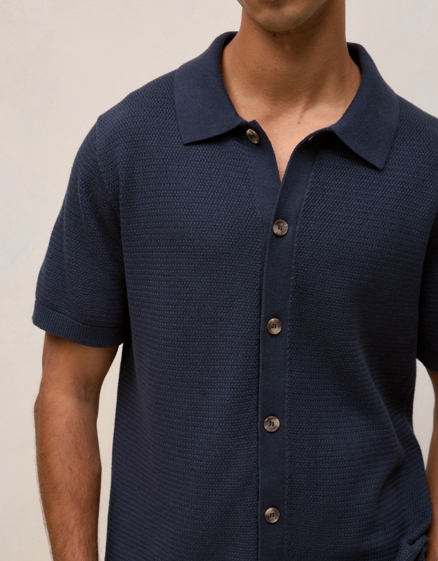 Trenery - Cotton Basketweave Knit Shirt in Navy