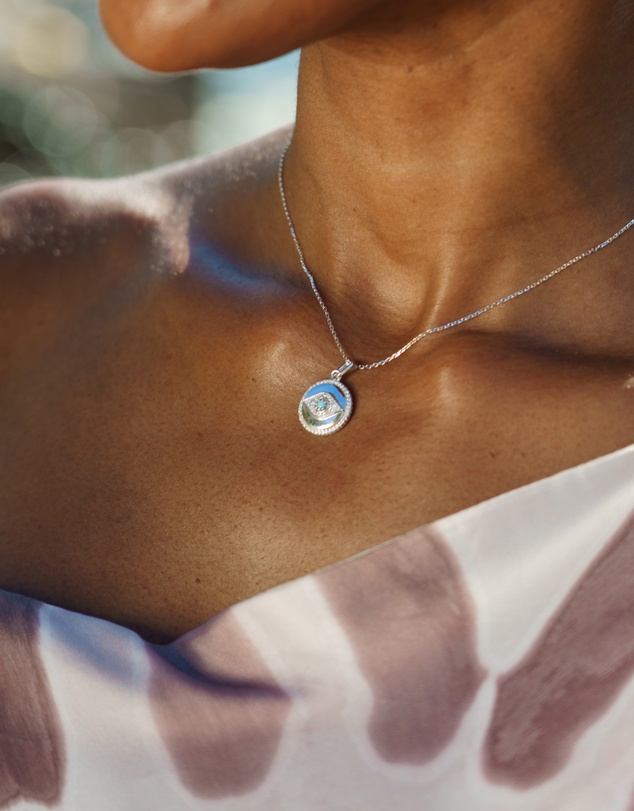 Georgini - Georgini Opal Glow Blue Created Opal Evil Eye Silver Medallion