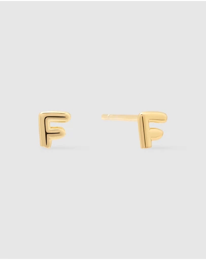 Wanderlust + Co - Alphabet Bubble Gold Stud Earrings - Letter F