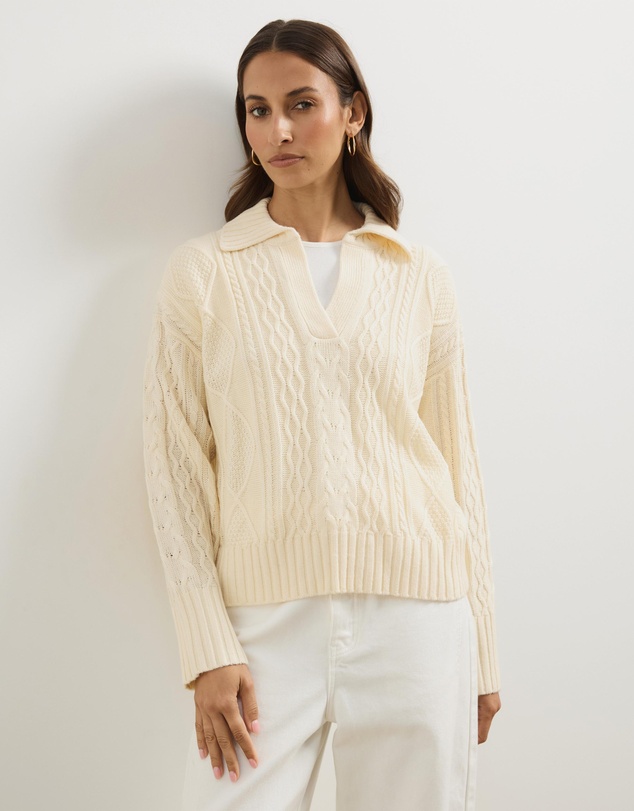 Atmos&Here - Faye Cable Knit Pullover With Collar