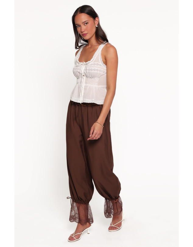 Petal & Pup - Rosanna Lace Hem Balloon Pants - Chocolate Brown