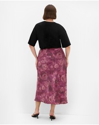 City Chic - Plus size Miranda Lace Print Midi Skirt - mulberry
