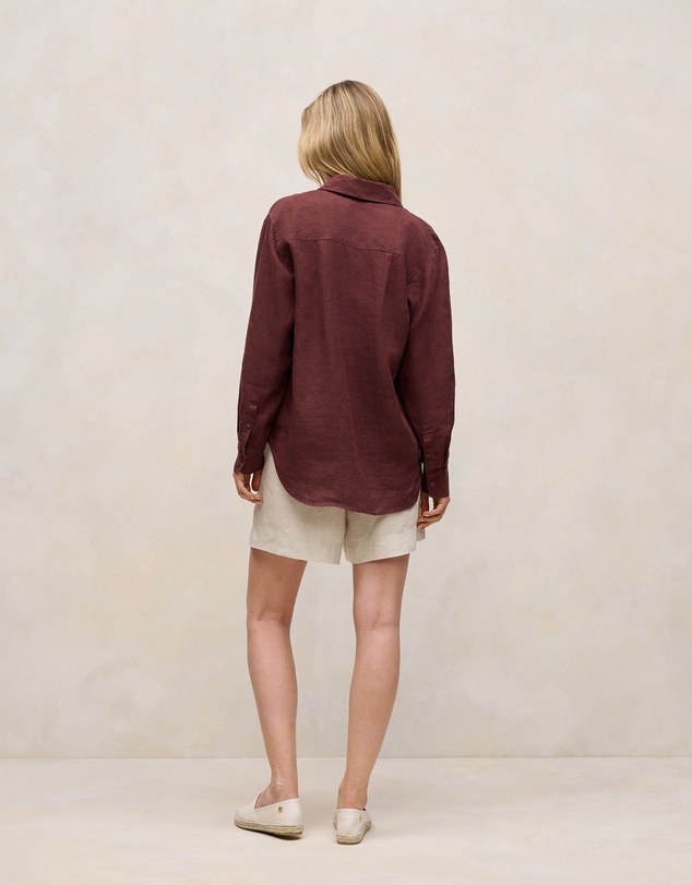Trenery - Delave Linen Half Placket Shirt in Espresso