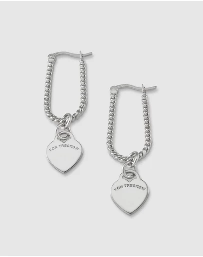 Von Treskow - Textured U-shape Earrings with VT Hearts