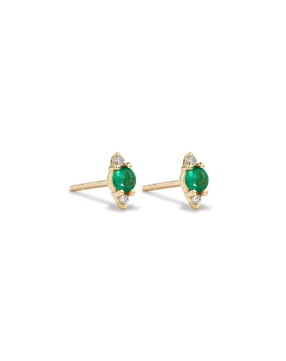 Michael Hill - 3 Stone Emerald Earrings with .04 Carat TW Diamonds in 10kt Yellow Gold