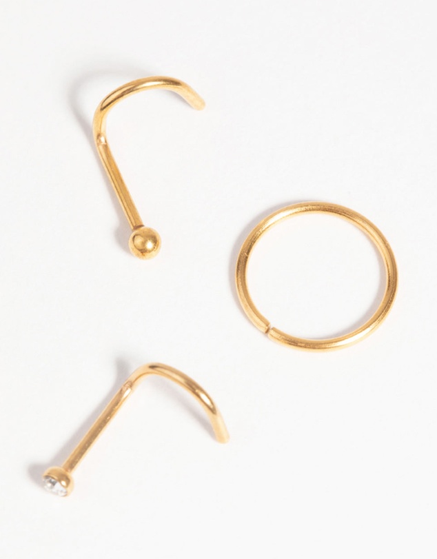 Lovisa - Gold-Plated Surgical Steel Nose Stud & Ring Pack