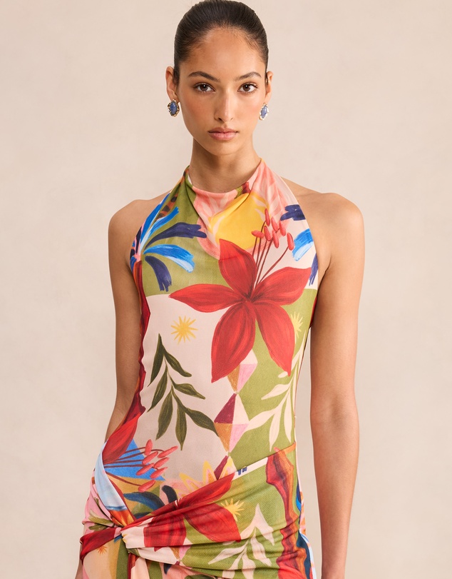Forever New - Abby Printed Halter Neck Mesh Maxi Dress
