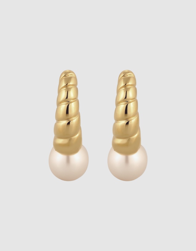 Elli Jewelry - Earrings Women Creole Elegant White Pearl 925 Sterling Silver Gold Plated