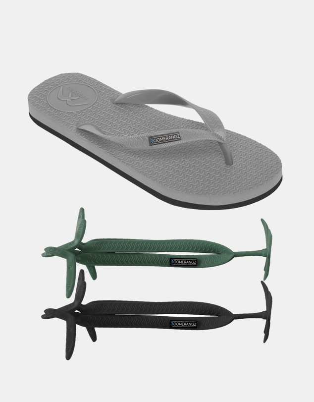 Boomerangz Footwear - Men's Grey/Black Thongs with arch support and 2 x interchangeable straps