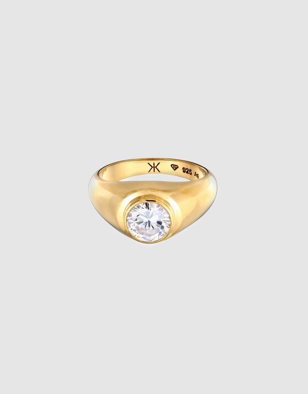 Kuzzoi - ICONIC EXCLUSIVE - Zirconia Dome Signet Ring in Gold-Plated 925 Silver