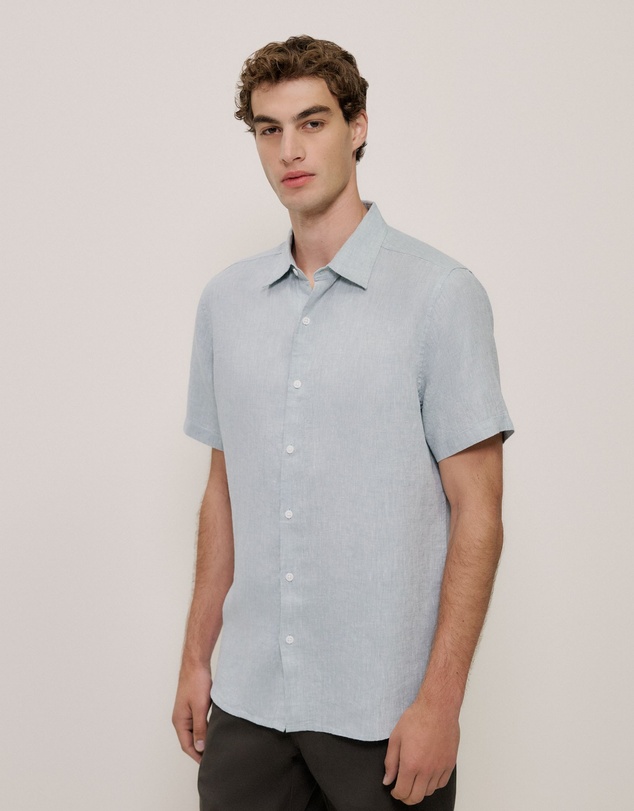 Trenery - Yarn Dyed Linen Short Sleeve Shirt in Sage Green