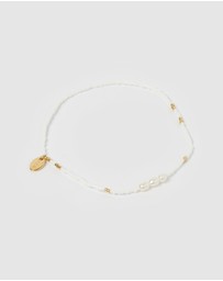 Arms Of Eve - Poppy Pearl and Glass Beaded Anklet - White
