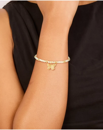 Lovisa - Waterproof Gold Plated Stainless Steel Green Semi Precious Stone Butterfly Stretch Bracelet
