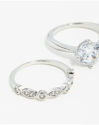 Lovisa - Silver Round Stone Cubic Zirconia Triple Ring Stack