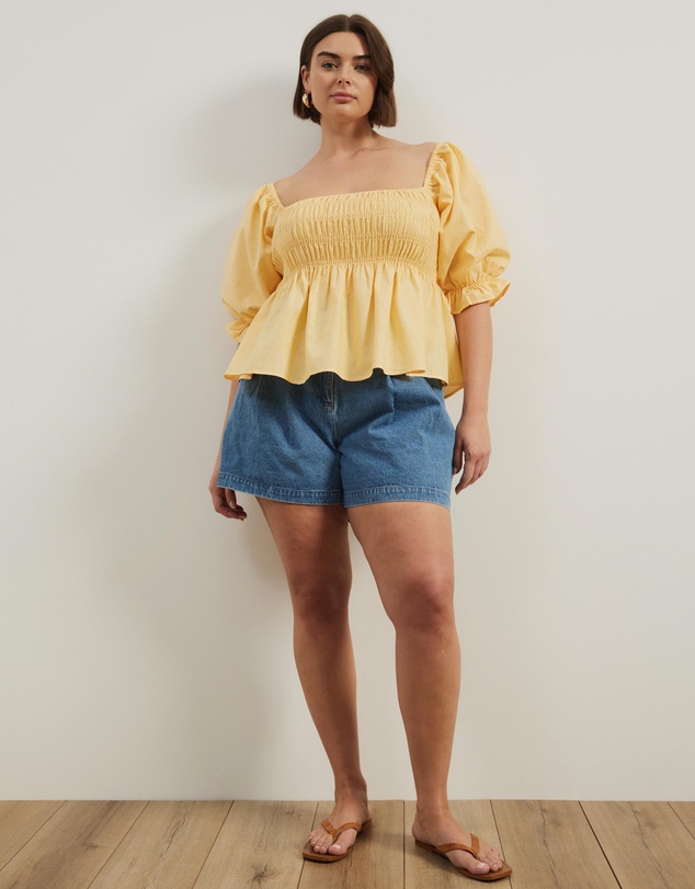 Atmos&Here Curvy - Elara Square Neck Peplum Blouse