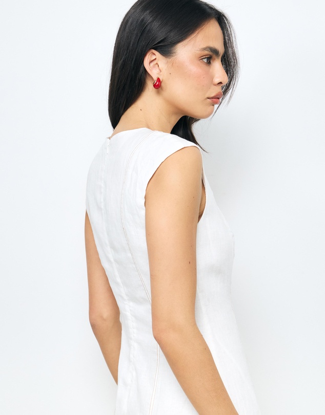 AERE - Eden Contrast Stitch Linen Midi Dress