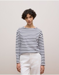 Trenery - Australian Cotton Stripe Long Sleeve T-shirt in Night Sky