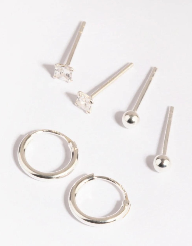 Lovisa - Sterling Silver Diamante Stud & Hoop Earring Pack