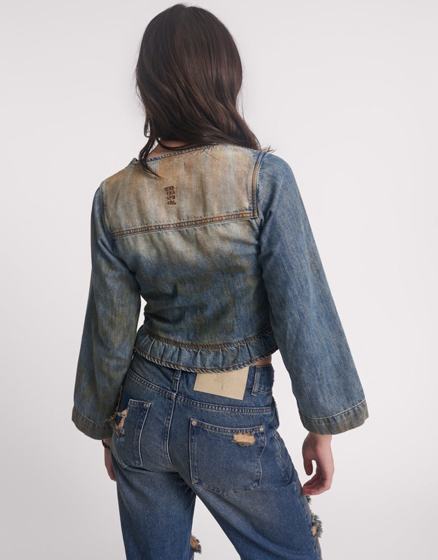 ONE TEASPOON - Denim Frill Backless Crop Top - Lucia Blue