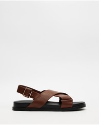 AERE - Crossover Leather Footbed Sandals