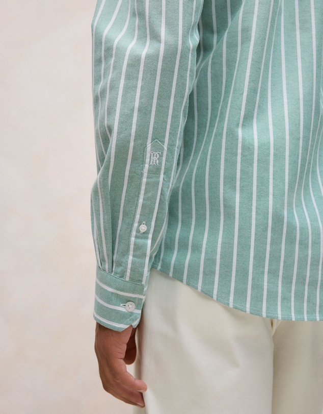 Trenery - Regular Fit Yarn Dyed Stripe Oxford Shirt in Deep Green