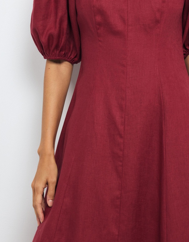 AERE - Portia Linen Puff Sleeve Midi Dress