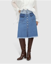 Belle & Bloom - Let Me Wander Button Front Denim Midi Skirt