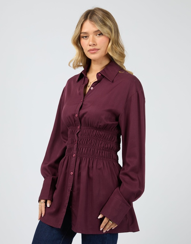 All About Eve - Aae Ruched Shirt Burgundy