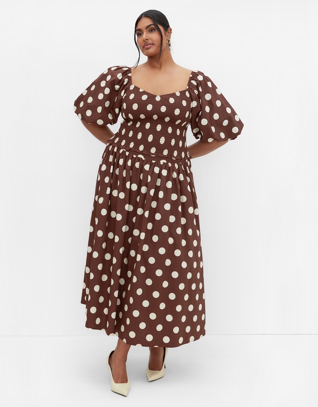 City Chic - Plus size Amari Spot Print Top - chocolate