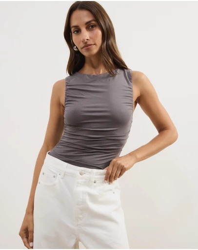 Atmos&Here - Effie Sleeveless Gathered Jersey Bodysuit