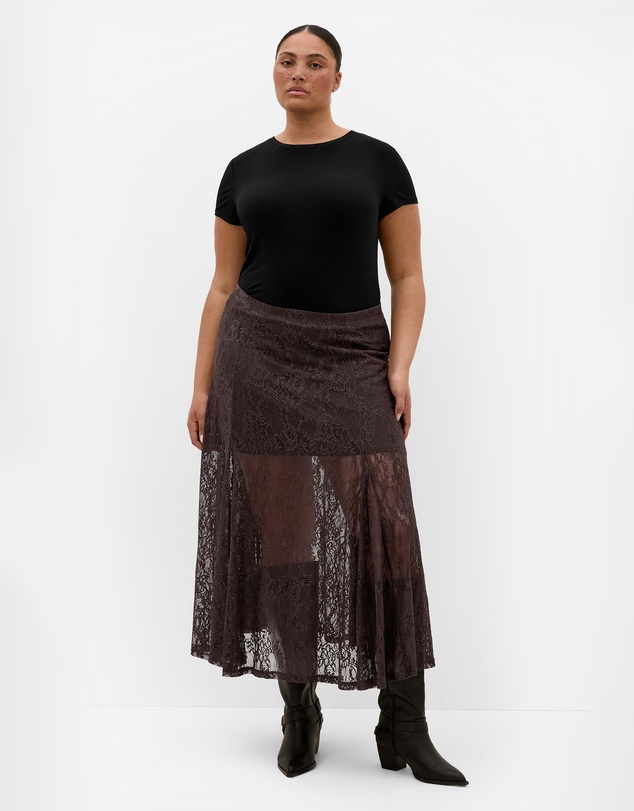 City Chic - Plus size Lacey Maxi Skirt - espresso
