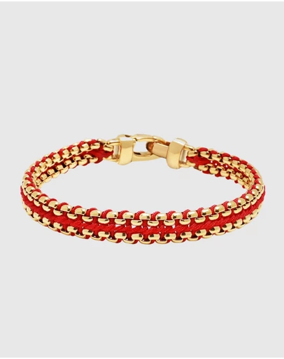 Nialaya Jewellery - Red Woven 8mm Box Chain Bracelet in Gold