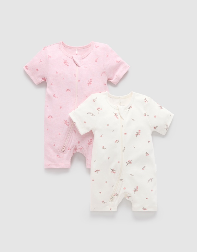Purebaby - 2 Pack Short Zip Growsuit -Babies