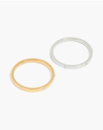 Lovisa - Waterproof Mixed Metals Plated Stainless Steel Skinny Cubic Zirconia Dot Rings 2-Pack