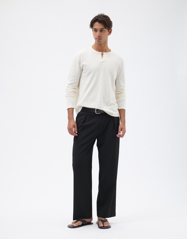 AERE - Linen Blend Long Sleeve Henley