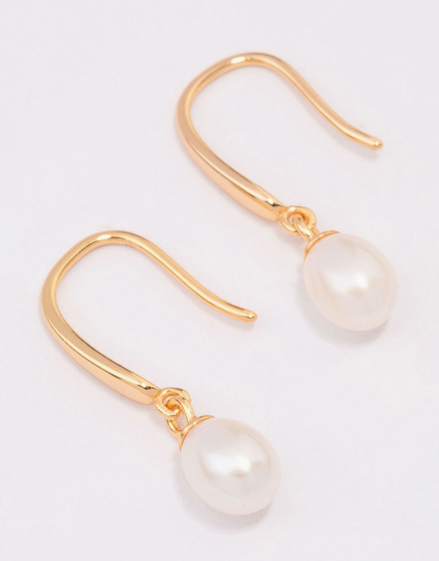Lovisa - Gold Plated Sterling Silver Freshwater Pearl Fish Hook Earrings