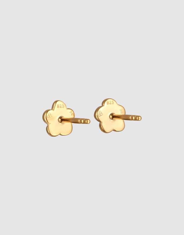 Elli Jewelry - Earrings Stud Flower Synthetic Ruby 925 Sterling Silver Gold-plated
