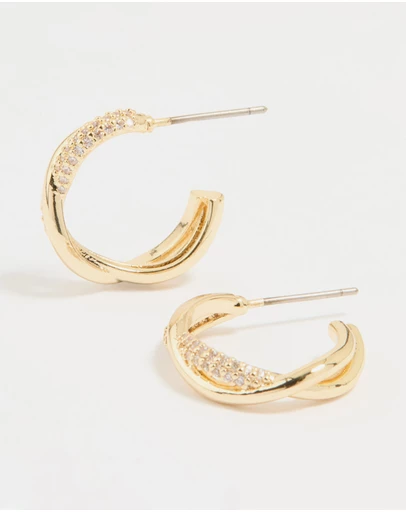 Lovisa - Gold Plated Cubic Zirconia Twisted Hoop Earrings