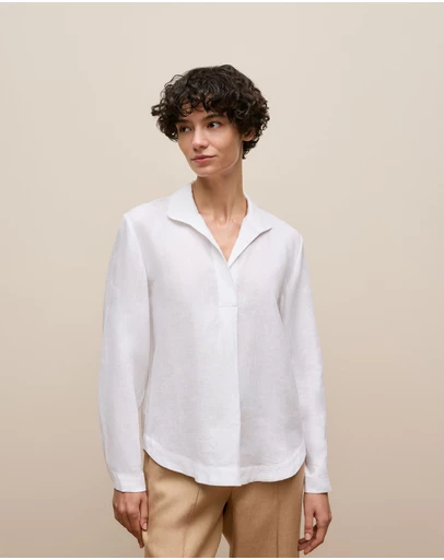 Trenery - Linen Popover Shirt in White