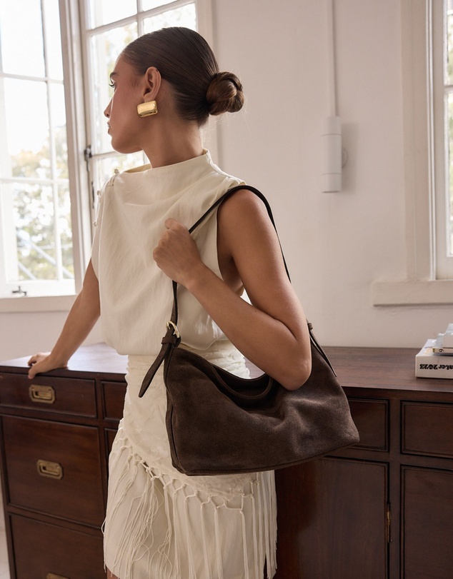 VESTIRSI - Eden Dark Chocolate Suede Shoulder Bag