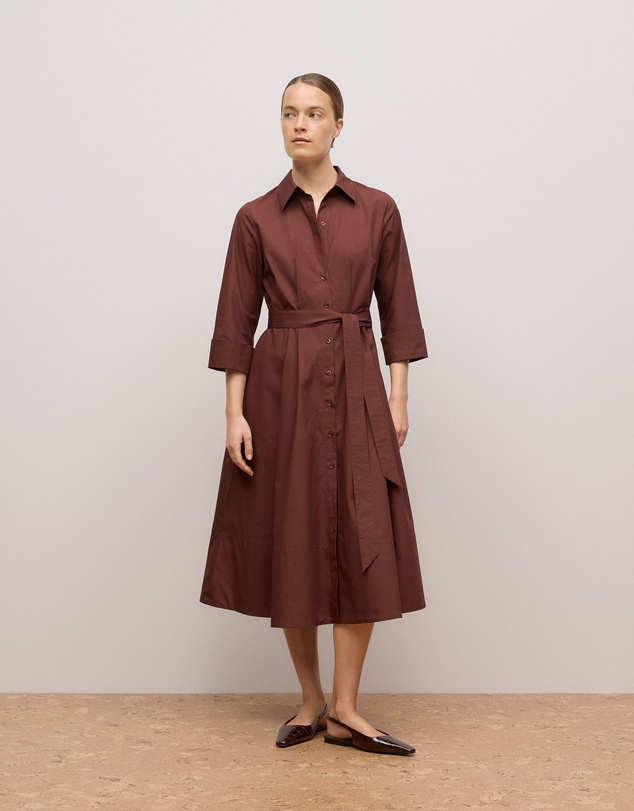 Trenery - Cotton Poplin Cuff Detail Shirt Dress in Espresso
