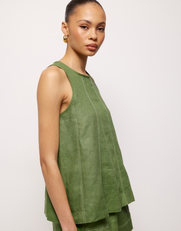 AERE - Contrast Stitch Linen Top