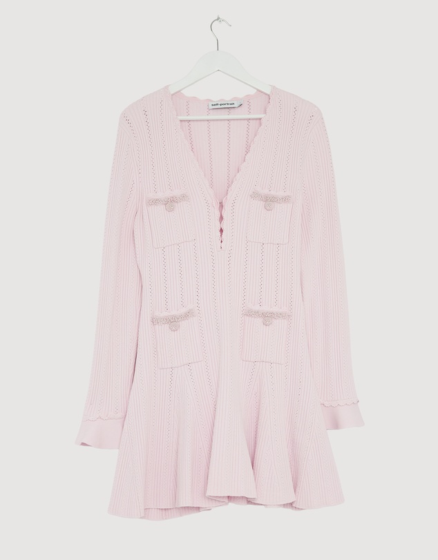 Revibe - Repaired Self Portrait Trim Knit Mini Dress - AU 12