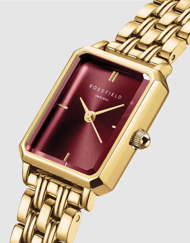 Rosefield - The Octagon XS Burgundy Gold-Tone Bracelet Watch
