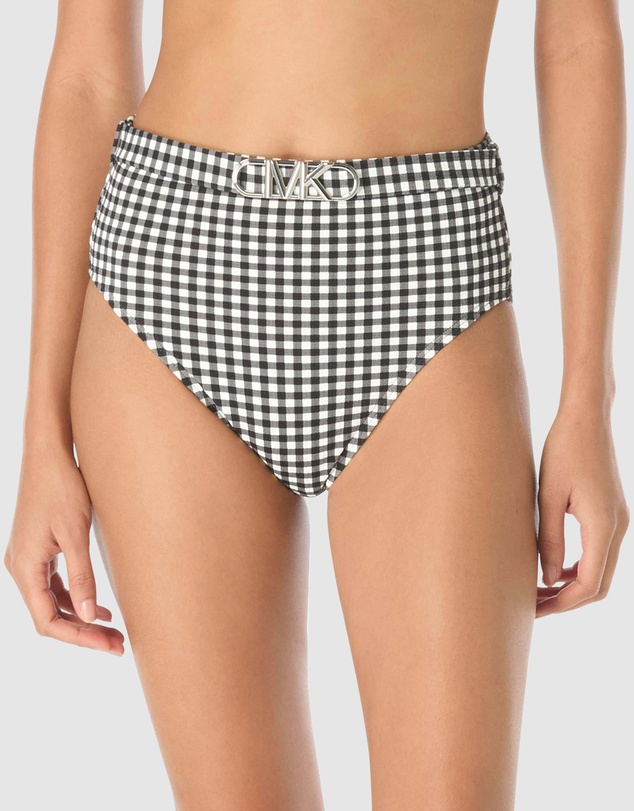 Michael Kors - Boho Gingham Belted High Waist Bikini Bottom