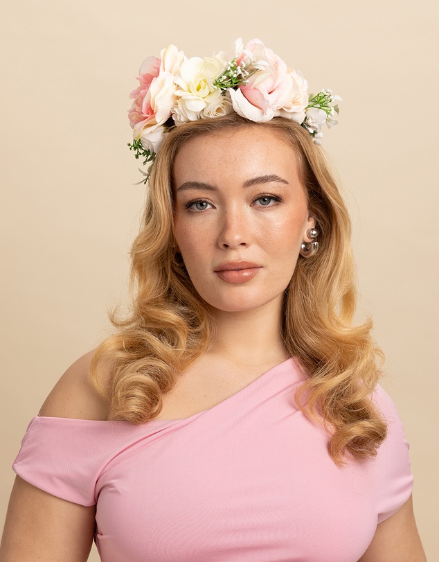 Morgan & Taylor - Giulia Flower Crown in White with Pink & Green