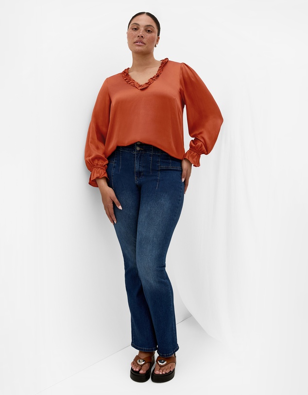 City Chic - Plus size Maia Ruffle V Neck Top - toffee