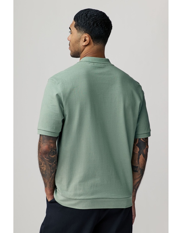 NEXT - Textured Waffle Button Through 100% Cotton Polo Shirt
