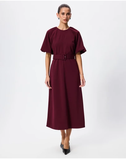 Tussah - Carla Puff Sleeve Belted Midi Dress