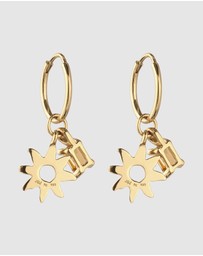 Elli Jewelry - Sunburst and Citrine Charm Hoops in Gold-Plated 925 Sterling Silver